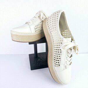 Vince Camuto Merlea Leather Perforated Espadrille Platform Sneakers, 8.5, NWOB
